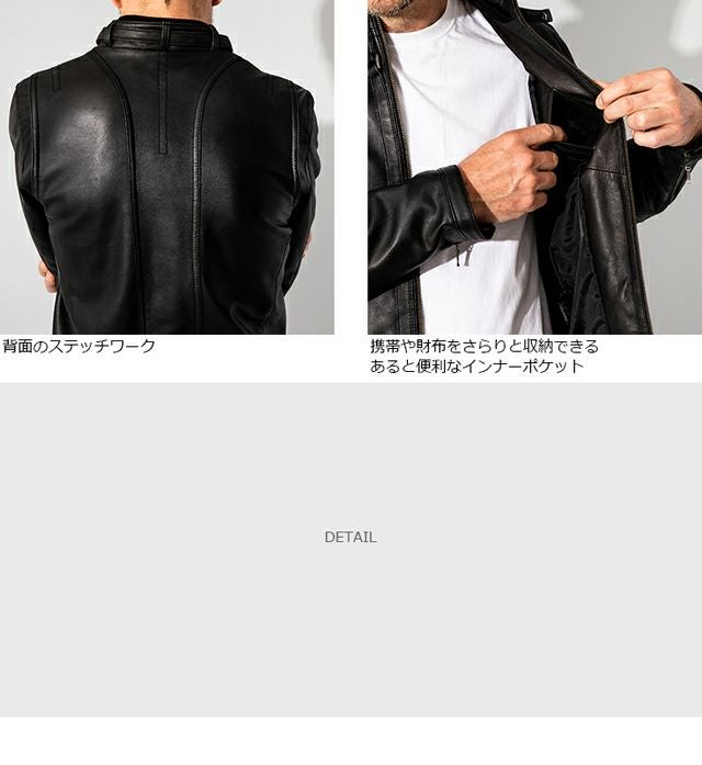 LIUGOO 本革 シングルライダースジャケット メンズ リューグー SRS16A