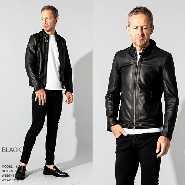 美品☆リューグーレザーズ シングルライダースジャケット 羊革 M〜L ブラック LIUGOO 本革 シングルライダースジャケット メンズ リューグー SRS16A