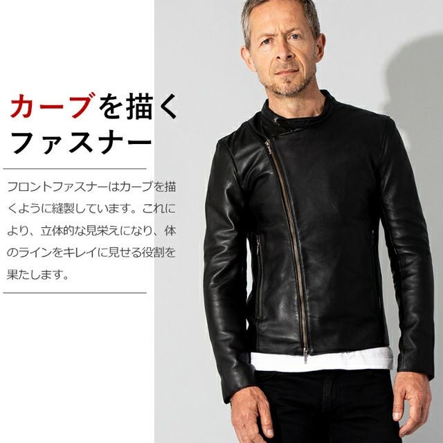 LIUGOO 本革 キャスケード ダブルライダースジャケット メンズ