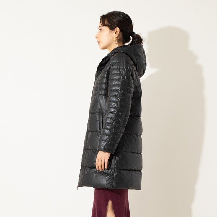 専用です。 Liugo Leathers ダウンラムレザージャケット レディース LIUGOO 本革 フード付きロングダウンジャケット レディース リューグー