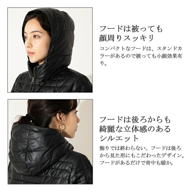 LIUGOO 本革 フード付きロングダウンジャケット レディース リューグー