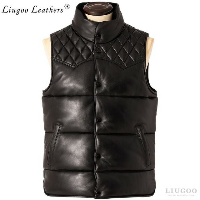 Liugoo Leathers 水牛革 レザーベスト 黒 Lサイズ Liugoo Leathers 【30%OFFクーポン】LIUGOO 本革 中綿ダウンベスト