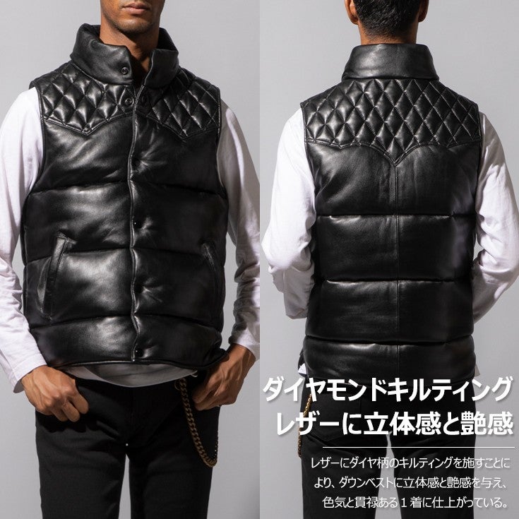 リューグーレザーズ 本革 シープレザー キルティング ダウンベスト LL Liugoo Leathers 本革 中綿ダウンベスト メンズ リューグーレザーズ