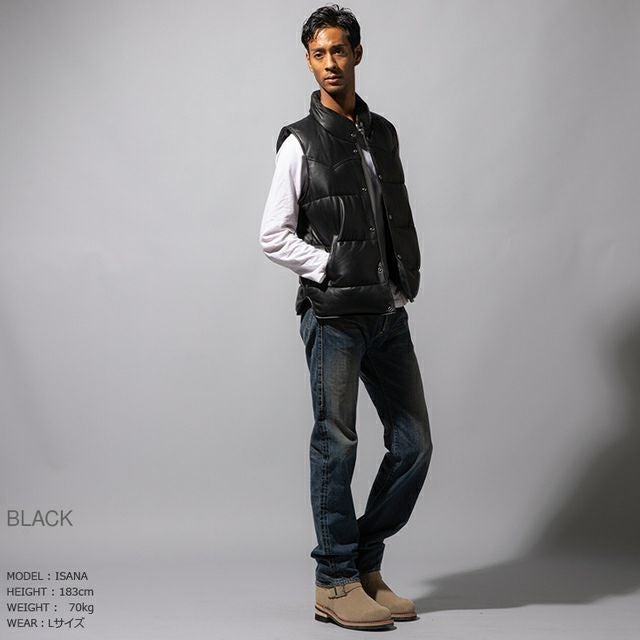 LIUGOO 本革 中綿ダウンベスト メンズ リューグー VST07A ダウンベスト