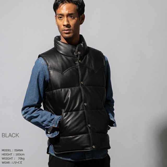 LIUGOO 本革 中綿ダウンベスト メンズ リューグー VST07A ダウンベスト