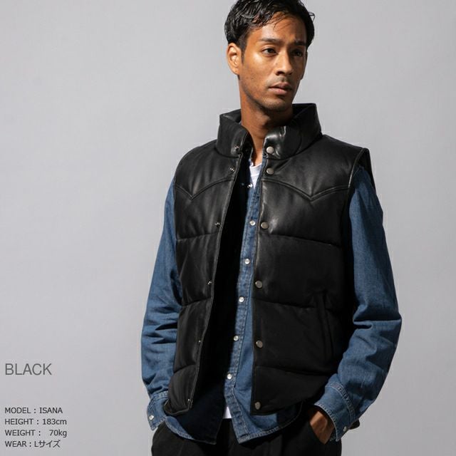 LIUGOO 本革 中綿ダウンベスト メンズ リューグー VST07A ダウンベスト