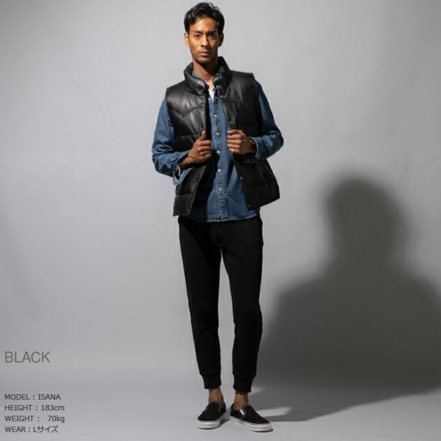 LIUGOO 本革 中綿ダウンベスト メンズ リューグー VST07A ダウンベスト