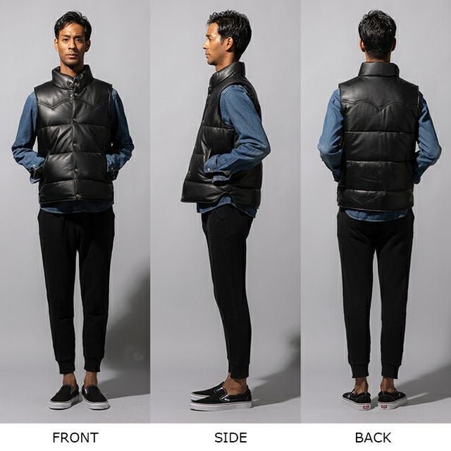 LIUGOO 本革 中綿ダウンベスト メンズ リューグー VST07A ダウンベスト