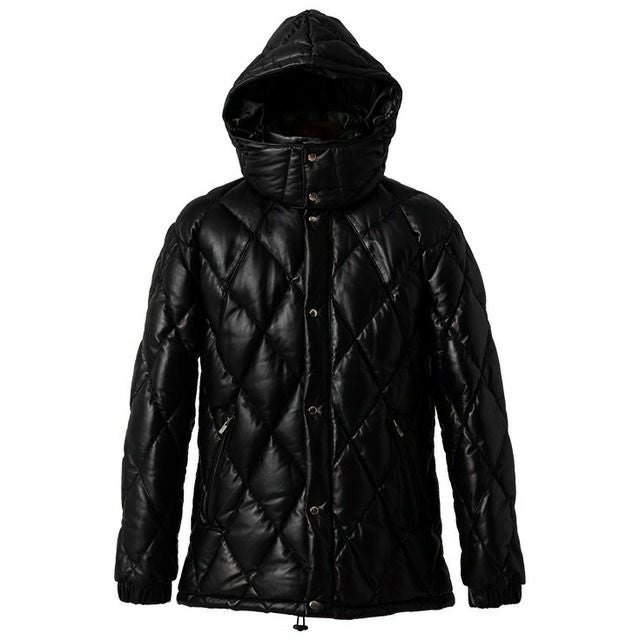 超美品 黒Liugoo Leathers春レザーダウンジャケット羊革 3L Liugoo Leathers 本革 ダイヤモンドキルト レザーダウンジャケット