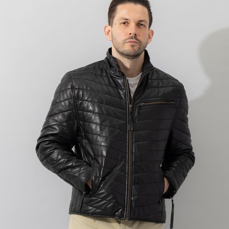 Liugoo Leathers 本革 レザー×機能性中綿 ダウンライダースジャケット 