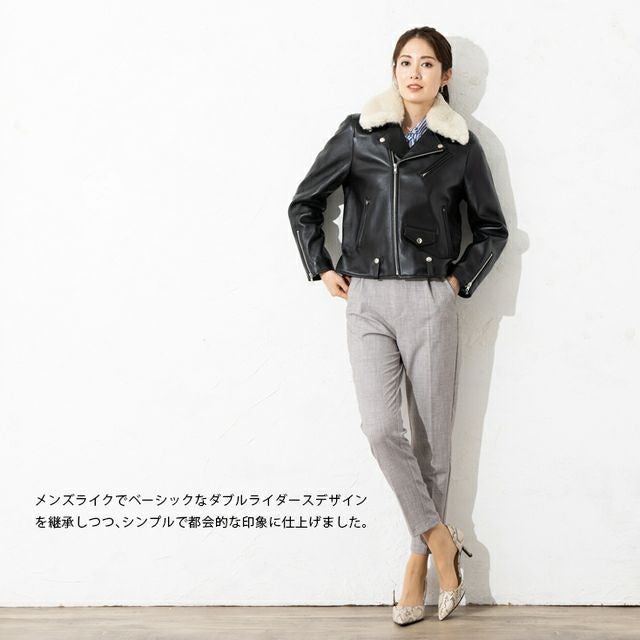 LIUGOO 本革 襟ボアダブルライダース レディース リューグー DRY09LA