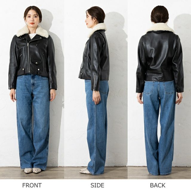 LIUGOO 本革 襟ボアダブルライダース レディース リューグー DRY09LA