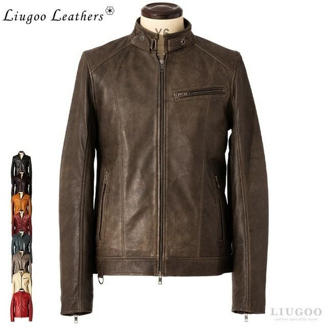 Liugoo Leathers 本革 シングルライダースジャケット メンズ