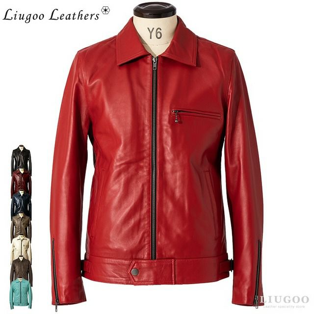 Liugoo Leathers 本革 UK襟付きシングルライダースジャケット メンズ