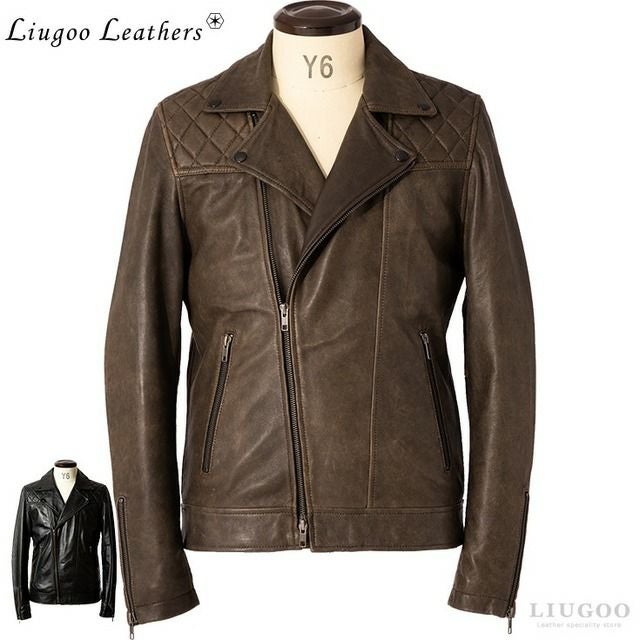 Liugoo Leathers 本革 パッドダブルライダースジャケット メンズ