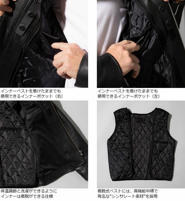 Liugoo Leathers 本革 プロテクター付シングルライダースジャケット