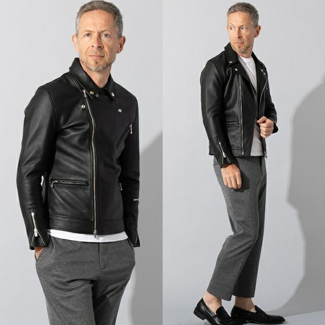 LIUGOO PLUS 本革 ダブルライダースジャケット メンズ リューグー