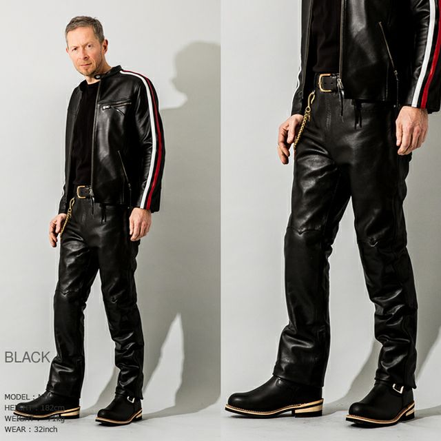Liugoo leathers/レザー パンツ/size2/黒/牛革 Liugoo Leathers 本革 スリムフィットレザーパンツ メンズ リューグー