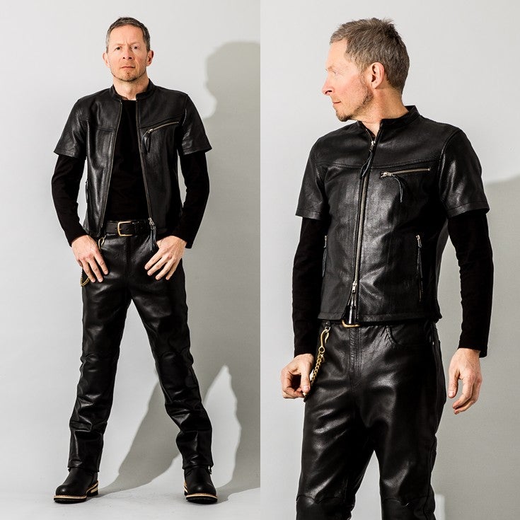 Liugoo Leathers 本革 メッシュレザーTシャツ メンズ リューグー