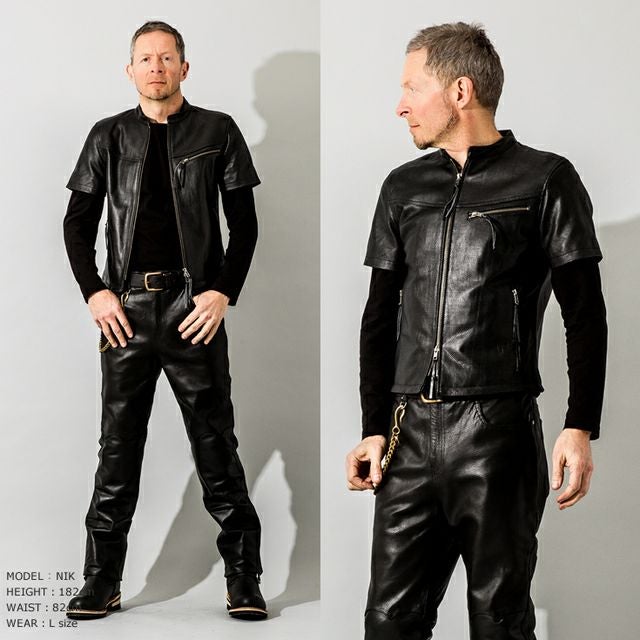 Liugoo Leathers 本革 メッシュレザーTシャツ メンズ リューグー