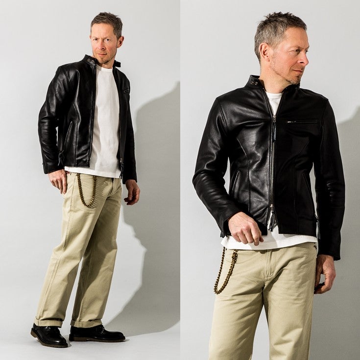 Liugoo Leathers 本革 メッシュレザー シングルライダースジャケット