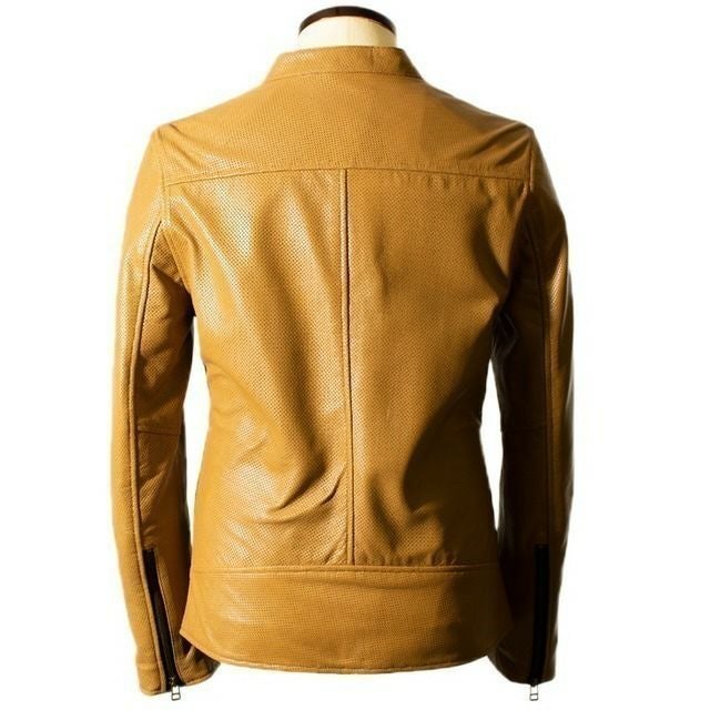 LIUGOO 本革 メッシュレザー シングルライダースジャケット メンズ