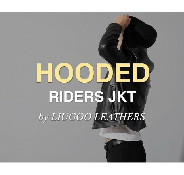 Liugoo Leathers 本革 フード付シングルライダース メンズ リューグー