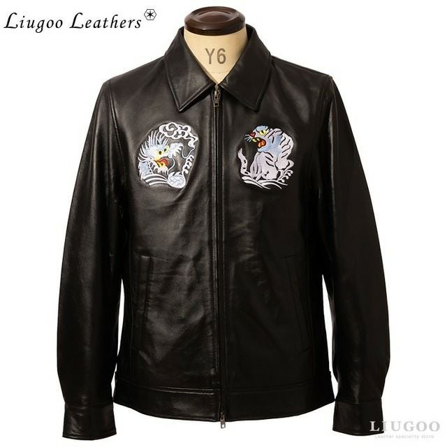 Liugoo Leathers 本革 レザ-バイカースタジャン メンズ リューグー