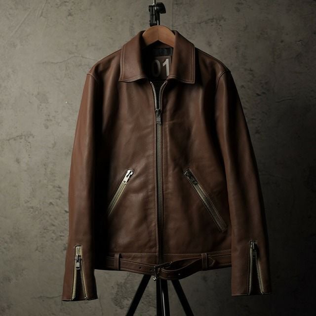 Vallemont ダークブラウン レザージャケット VALLET 本革 シングルライダースジャケット メンズ ヴァレット