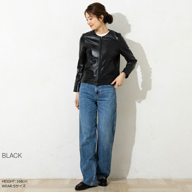 LIUGOO 本革 ノーカラーシングルジャケット レディース リューグー 