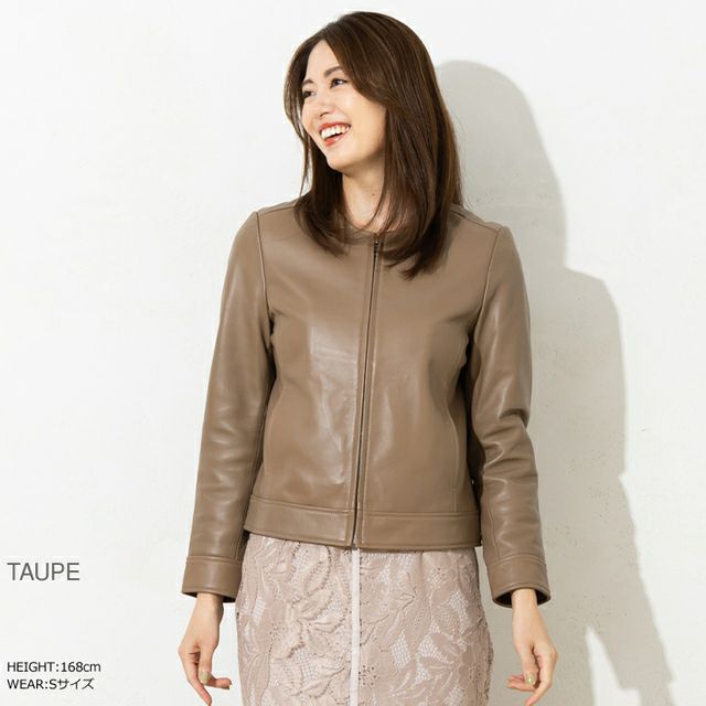 LIUGOO 本革 ノーカラーシングルジャケット レディース リューグー