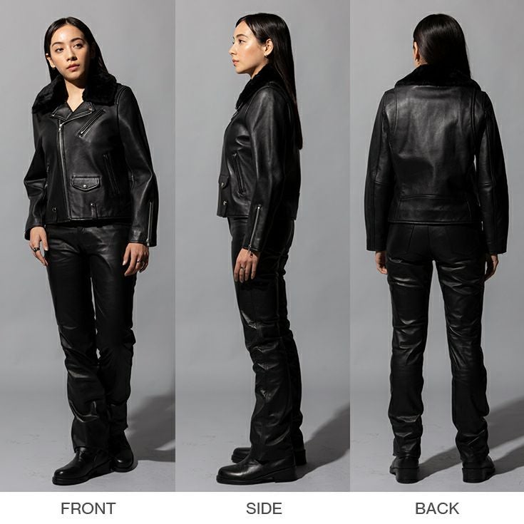 LIUGOO 本革 襟ボアダブルライダース レディース リューグー DRY09LA