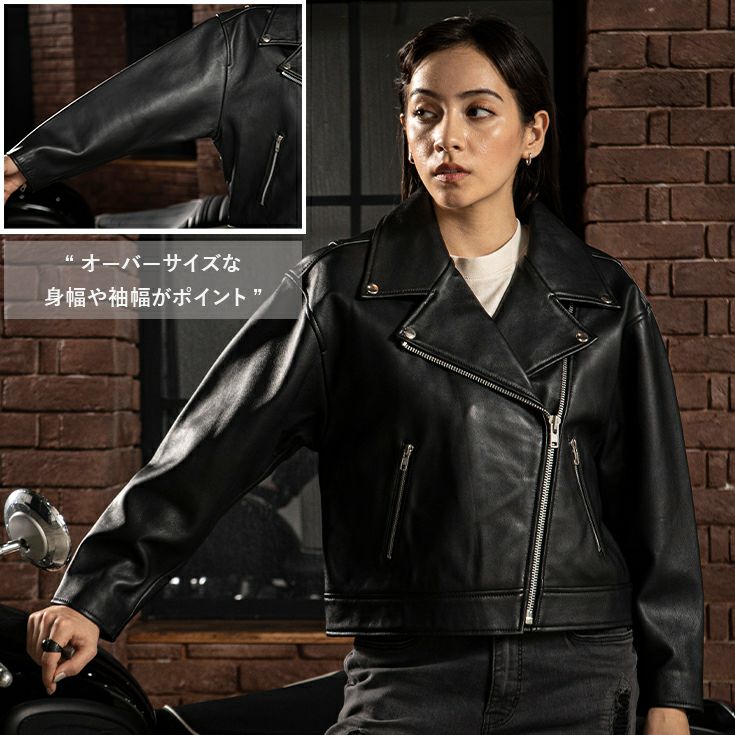 LIUGOO 本革 オーバーサイズダブルライダース レディース リューグー
