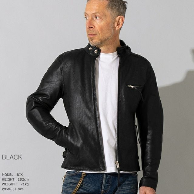 Liugoo Leathers 本革 メッシュレザーシングルライダース メンズ