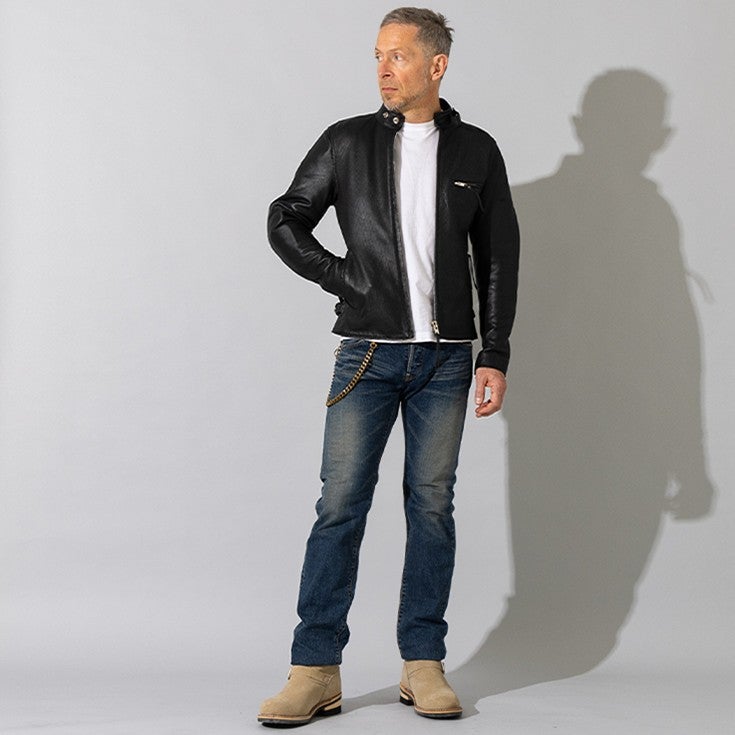 Liugoo Leathers 本革 メッシュレザーシングルライダース メンズ 
