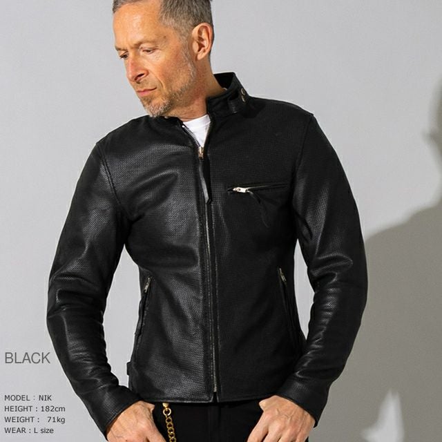 Liugoo Leathers 本革 メッシュレザーシングルライダース メンズ