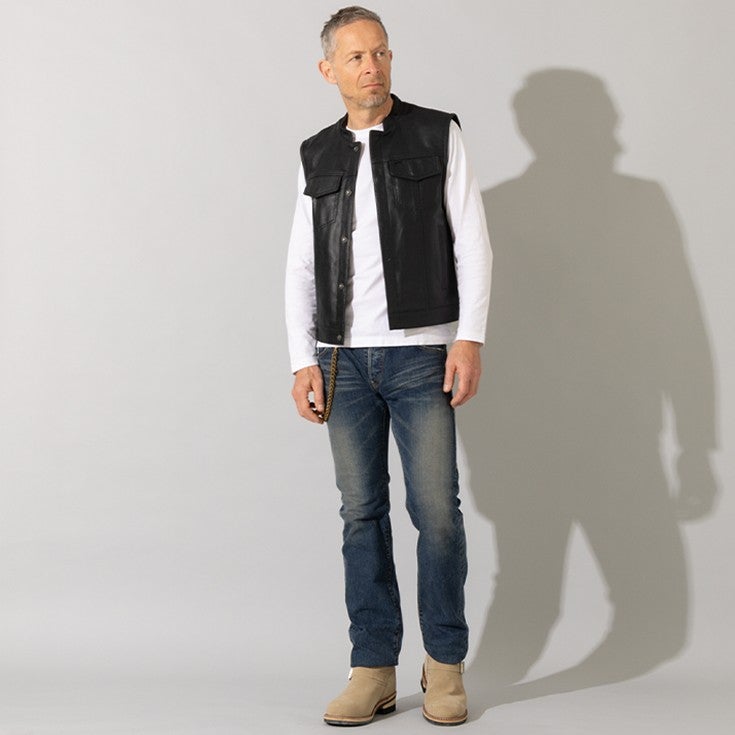 Liugoo Leathers 本革 メッシュレザーバイカーベスト メンズ 