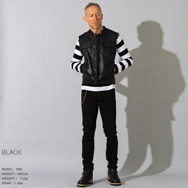 Liugoo Leathers 本革 メッシュレザーバイカーベスト メンズ