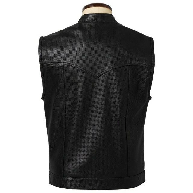 Liugoo Leathers 本革 メッシュレザーバイカーベスト メンズ