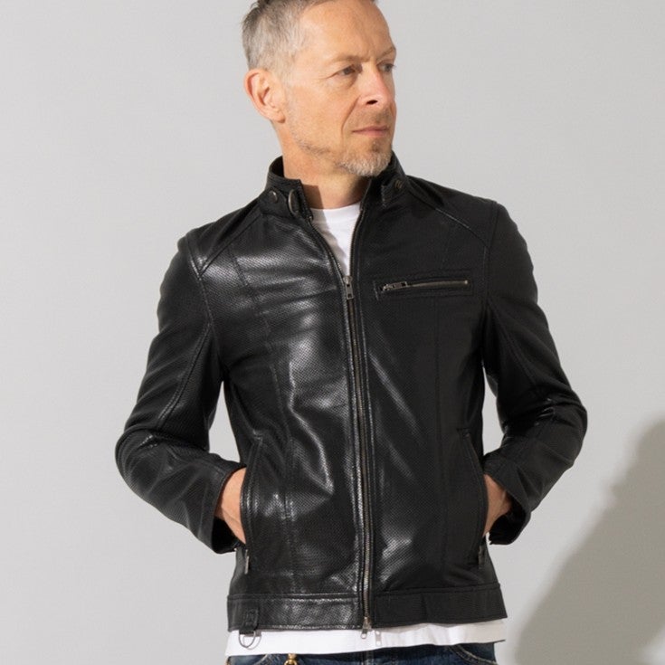 Liugoo Leathers 本革 メッシュレザー シングルライダースジャケット 