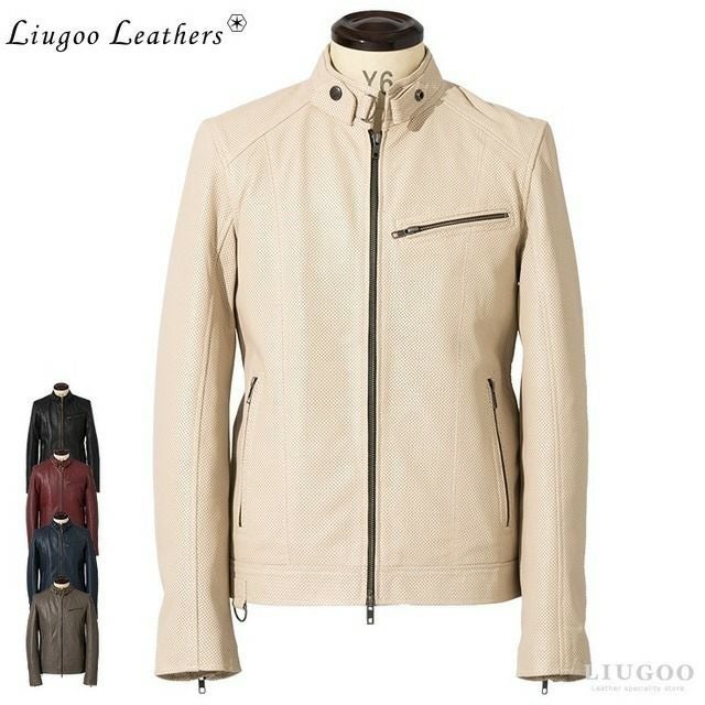 Liugoo Leathers 本革 メッシュレザー シングルライダースジャケット