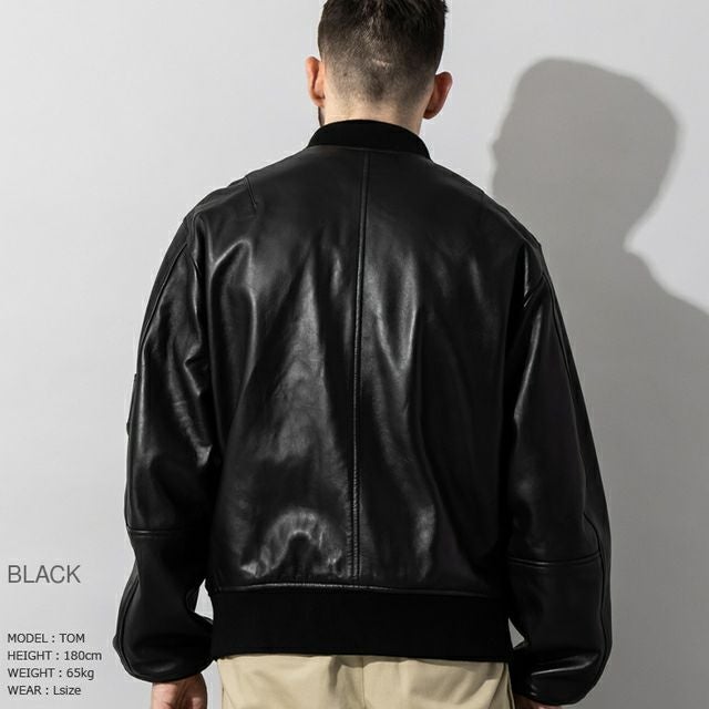 美品■リューグーレザーズ　レザージャケット　MA-1 羊革　ブラック　LL Liugoo Leathers 本革 MA-1フライトジャケット メンズ リューグー