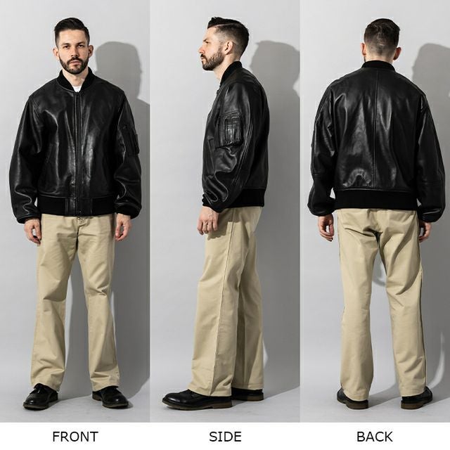 美品■リューグーレザーズ　レザージャケット　MA-1 羊革　ブラック　LL Liugoo Leathers 【20周年記念10%OFFクーポン】Liugoo Leathers 本革