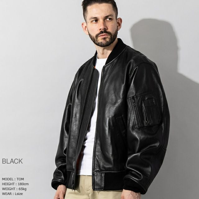 Liugoo Leathers 本革 MA-1フライトジャケット メンズ リューグー