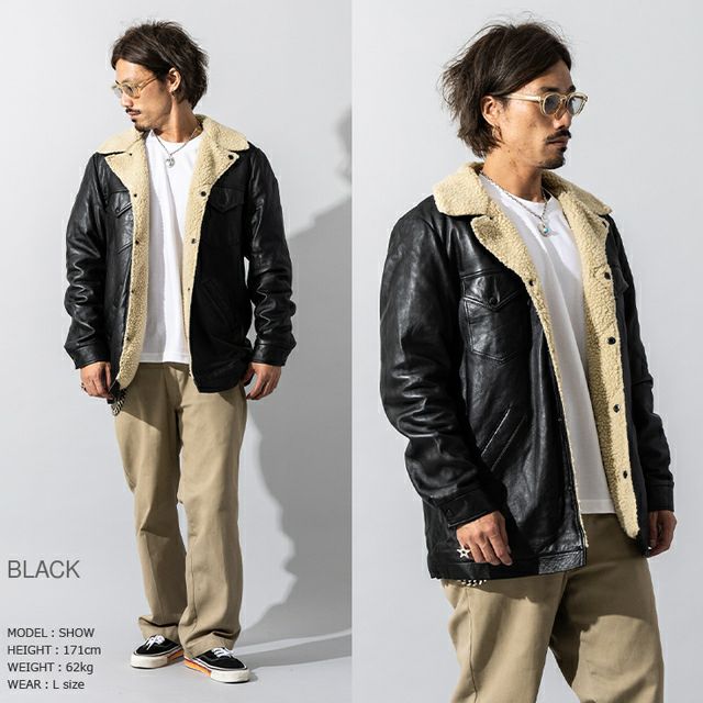 Liugoo Leathers 本革 総ボア レザーランチコート メンズ リューグー