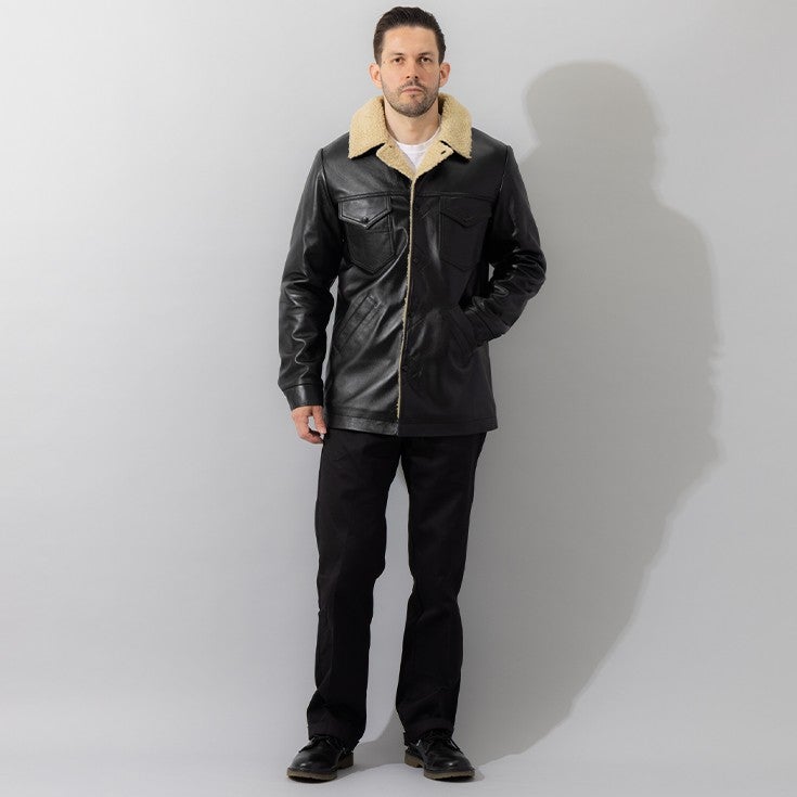 Liugoo Leathers 本革 総ボア レザーランチコート メンズ リューグー 