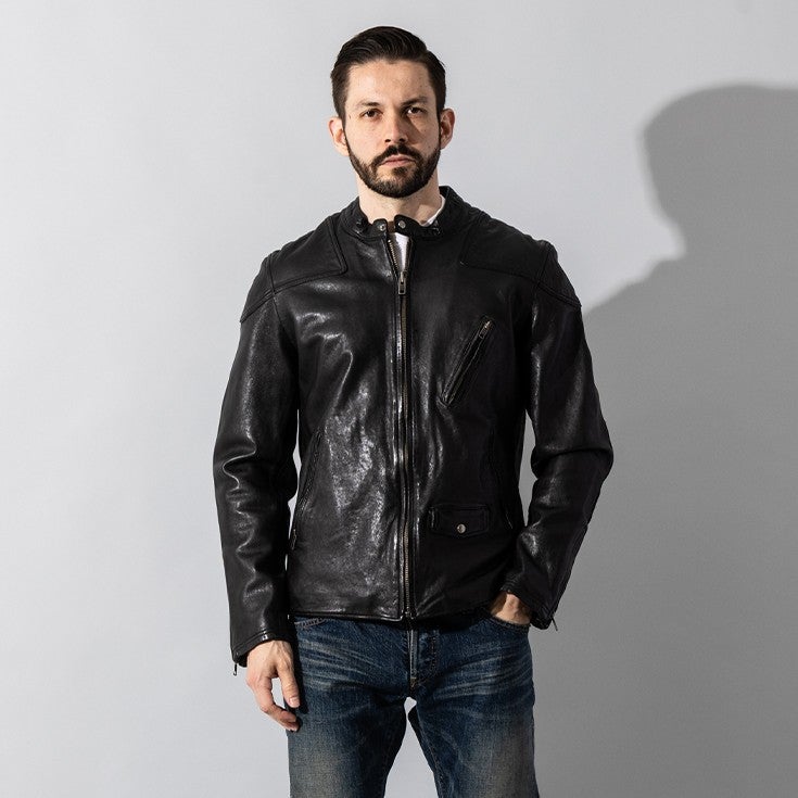 Liugoo Leathers 本革 フルベジ ビンテージ仕上げ シングルライダース