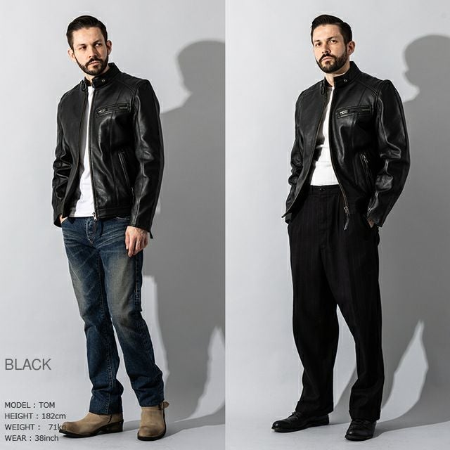 Liugoo Leathers 本革 シングルライダースジャケット メンズ