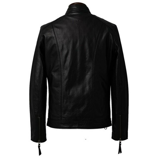 Lugger Leather ブラックレザーシングルライダース Liugoo Leathers 本革 立襟シングルライダースジャケット メンズ