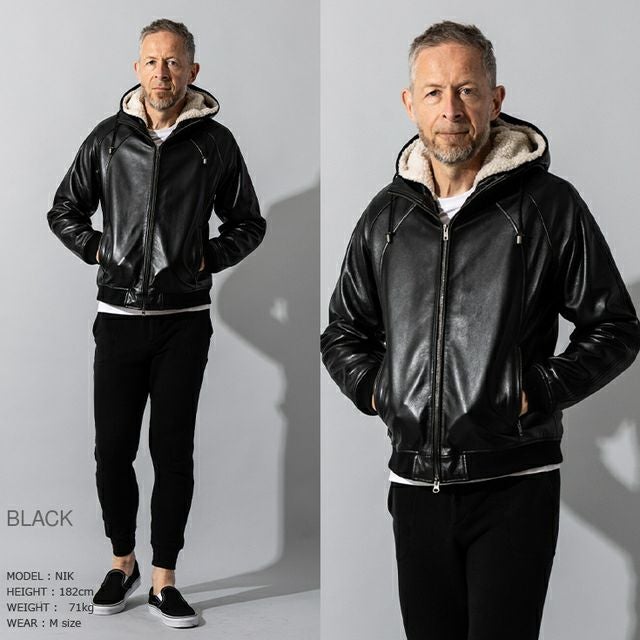 Liugoo Leathers 本革 着脱ボアライナー付防寒レザーパーカー メンズ